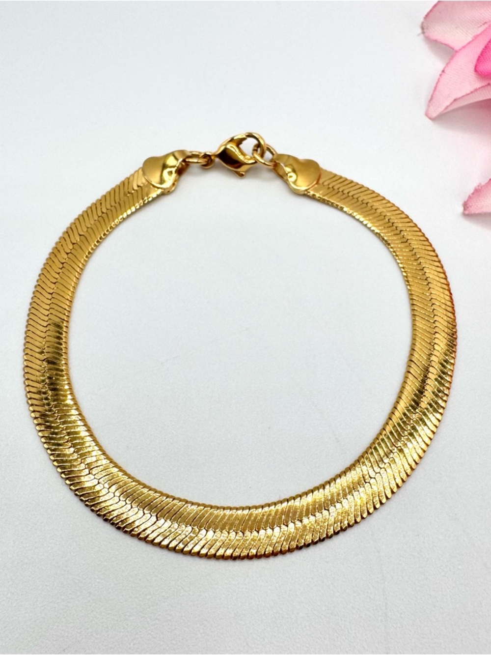 Herringbone Bracelet Gold Tone Lobster Clasp 1/4” Width 7 1/4” Length Layering